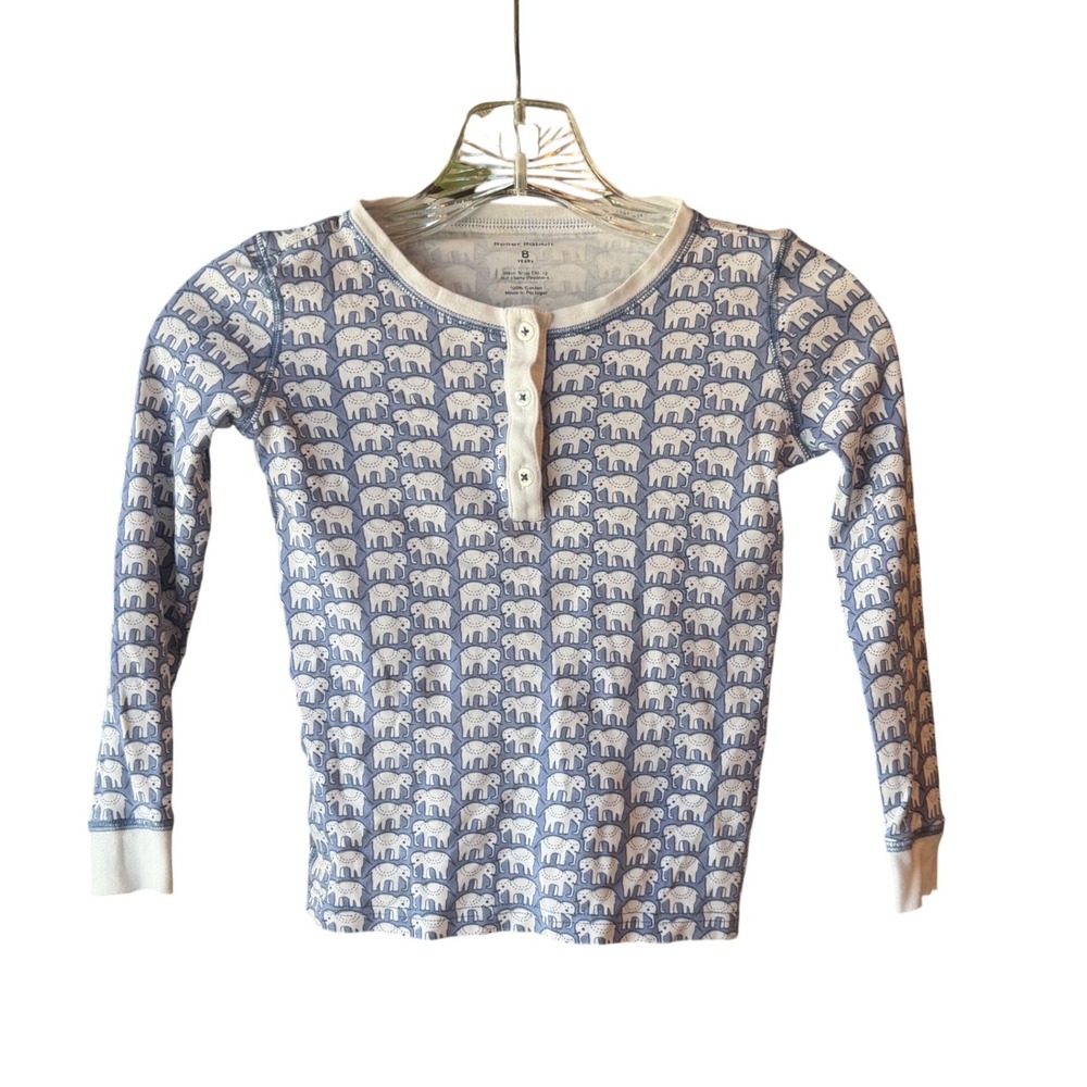 Roller Rabbit Kids Elephant Print Pajama Top Blue White Cotton Size 8